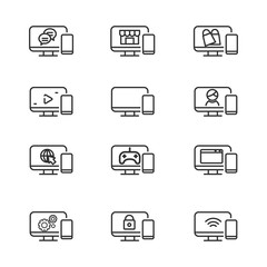 Wall Mural - set of computer and mobile phone icon line. computer and mobile phone vector illustration with simpl