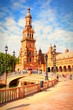 Seville, Spain - Plaza de Espana. Vintage filtered color style.
