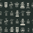 © paseven - Vector seamless pattern on coffee and coffee house theme with various labels in retro style on the black background. Suitable for wallpaper, wrapping paper, textile, fabric