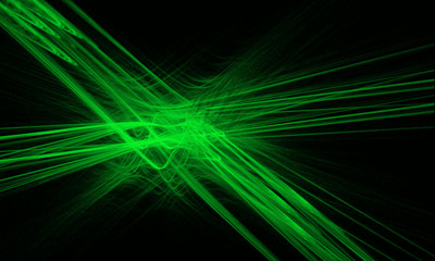 Wall Mural - Abstract Green light rays on black background