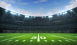 American football league stadium with white lines and fans, daytime side field view, sport building 3D professional background illustration