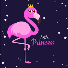 Wall Mural - Cute flamingo, golden crown, vector illustration