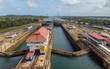 Ship at the entrance to the locks of the Panama Canal