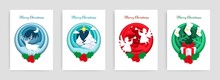 Merry Christmas Card Set, Vector Paper Cut Illustration