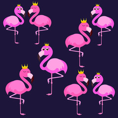 Wall Mural - Cute flamingo, golden crown, vector illustration