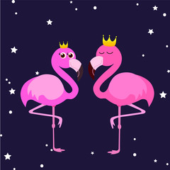 Wall Mural - Cute flamingo, golden crown, vector illustration