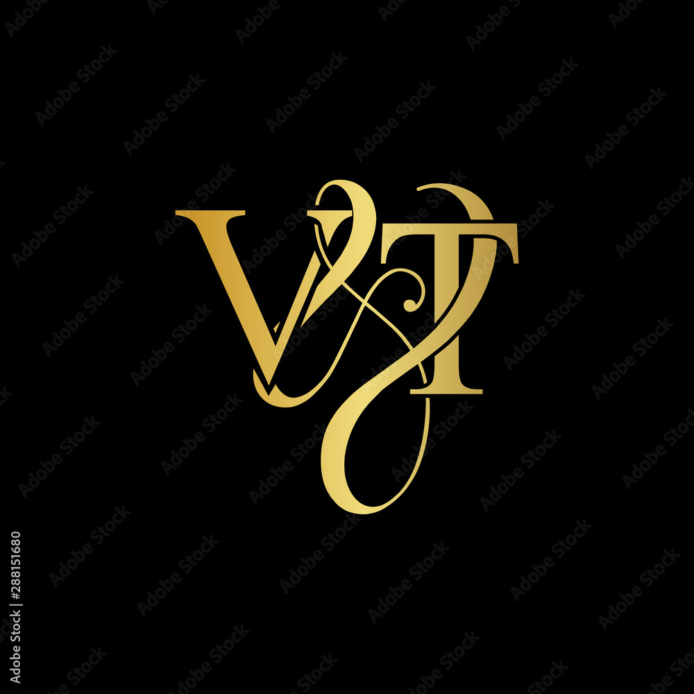 Initial letter V & T VT luxury art vector mark logo, gold color on ...