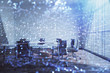© Andrey - Double exposure of technlogy theme abstract hologram on conference room background. Concept of hightech