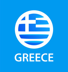 Round icon with flag of Greece. Greek national round shape symbol in blue with the caption - Vector logo template for a Travel company or Sporting event.