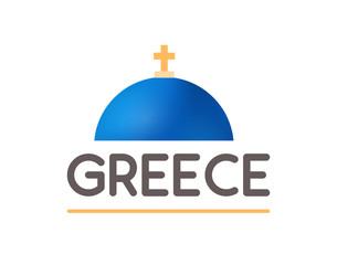 Blue dome of Greek Church - Vector logotype illustration isolated on white for travel company.