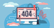 Error 404 vector illustration. Flat tiny website mistake persons concept.