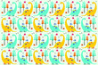© Ahsancomp - Dino Pattern, Cute happy smiling funny dinosaur . Seamless vector pattern
