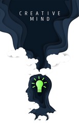 Wall Mural - creative mind poster, vector paper cut illustration