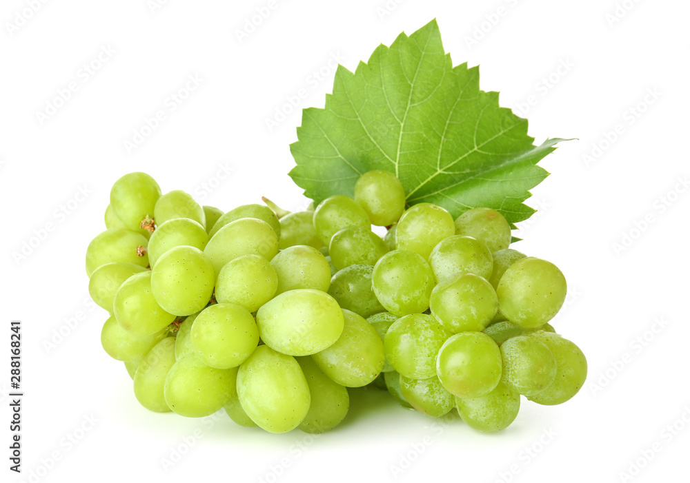 Ripe sweet grapes on white background
