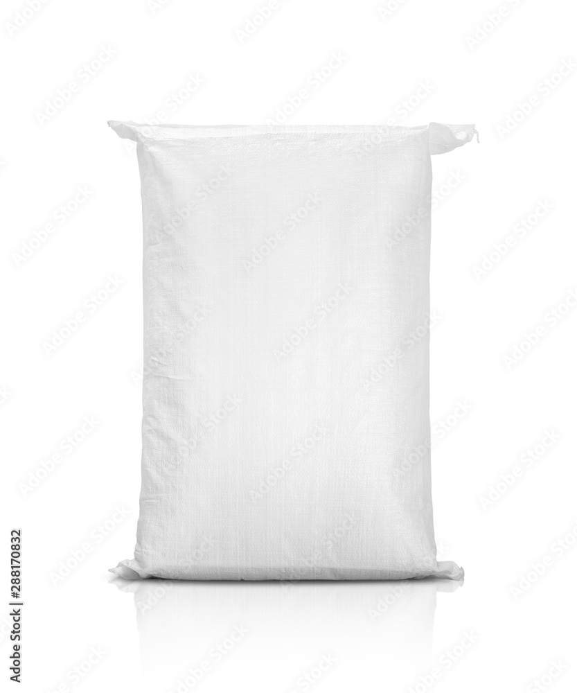 sand bag or white plastic canvas sack for rice or agriculture product - obrazy, fototapety, plakaty 