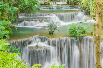  Huai Mae Khamin Waterfalls in Tropical Rainforest at Kanchanaburi Province, Thailand