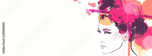 Banner Of A Japanese Geisha Woman With Flowers In Her Hair