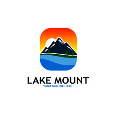 Wall Mural - Mountain Lake Logo Nature Landscape Stock Vector