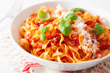 Wall Mural - tagliatelle pasta with tomato sauce parmesan basil