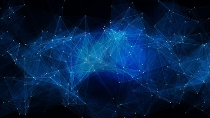 Wall Mural - vector abstract futuristic digital landscape with particles dots and stars on horizon. computer geom