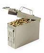 Box full of ammunition isolated on white background