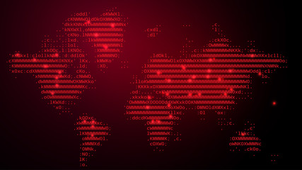 Digital Binary Code on Dark Red BG with World Map