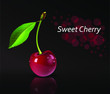 Cherry isolated on a black background, sweet berry. 3D design. Vector illustration.