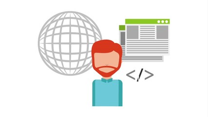 programming language with programmer character animation