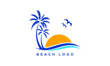 Palm Tree Icon Of Summer And Travel Logo Vector Illustration Design, Beach Logo Design Vector, Sunset Logo Design. Wave Logo Vector Illustration, Beach Logo Design Vector, Holiday, Palm Logo Template 