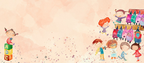 kindergarten. watercolor banner for children