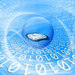 Wall Mural - conceptual technology and time image of binary code with clock and abstract lights