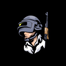 Man WITH HELMET E SPORTS LOGO, PUBG Player Unknown's Battlegrounds, Vector Illustration, WINNER WINNER CHICKEN DINNER