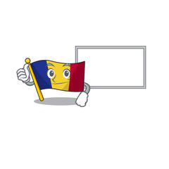 Wall Mural - Thumbs up with board flag romania isolated with the mascot