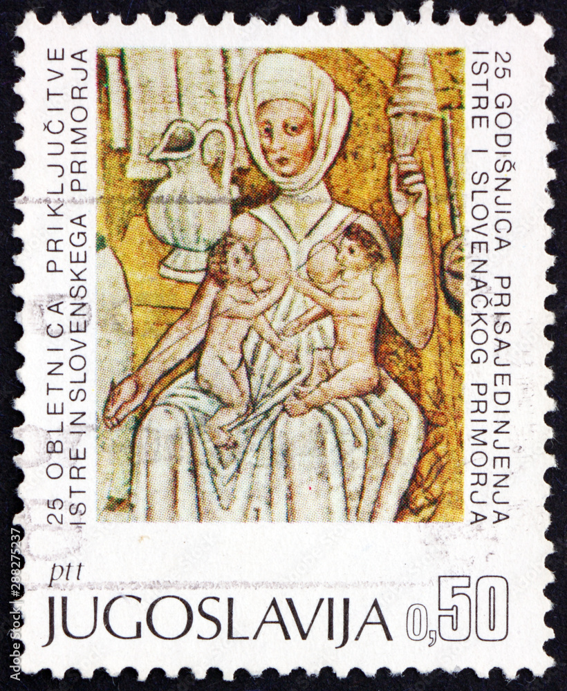 Postage stamp Yugoslavia 1968 Mother nursing twins, Jan of Kastav Stock  Photo | Adobe Stock