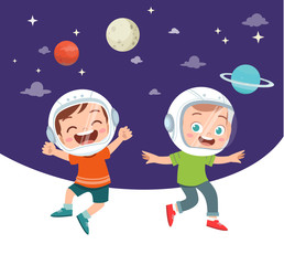 Wall Mural - happy kid study astronomy planet stars