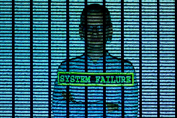 Wall Mural - cyber security software developer with glasses on guard of internet and web data from spam, malware,