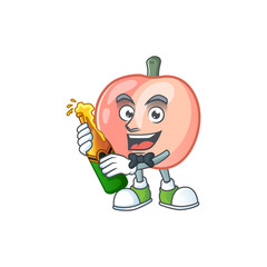 Poster - With beer fruit peach fresh character with mascot