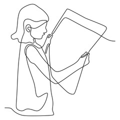 Wall Mural - continuous line drawing of child read book minimalist vector illustration. Back to school theme.