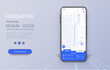 Smartphone with map and navigation pinpoint on screen. Online Mobile App UI, UX and GUI Screen. GPS navigation concept, Smartphone with city map. Vector illustration
