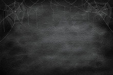 Drawing Group Of Spider Web At The Corner  On Retro Vintage Chalkboard  Background For Halloween Night Party Design Concept Concept