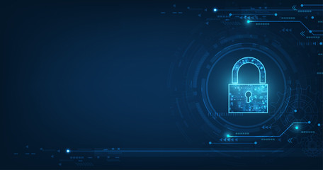 Padlock With Keyhole icon in. personal data security Illustrates cyber data or information privacy idea. blue color abstract hi speed internet technology.