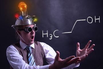 Poster - Nerd presenting handdrawn chemical formula of Propanol n-propanol