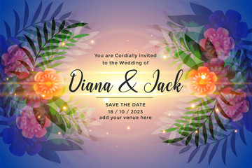 Wall Mural - awesome wedding invitation card design with colorful flowers