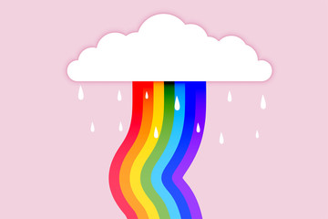 Wall Mural - raining cloud with flowing rainbow background design