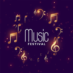 Canvas Print - music festival concert background with golden musical notes