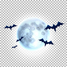 Vector Bat Silhouette On Moon For Halloween Party