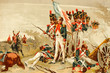 Battle of Waterloo, Belgium. 1815. French soldiers, imperial guard. Antique illustration. Book of history. 1897.