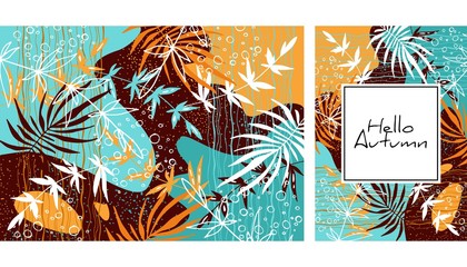 Wall Mural - Tropical jungle leaves pattern. Colorful hand drawn tropical poster design. Exotic leaves art print. Creative botanical background, wallpaper, fabric vector illustration design