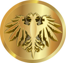 Eagle Two-headed Coin Logo Gold Vector Illustration On White Background