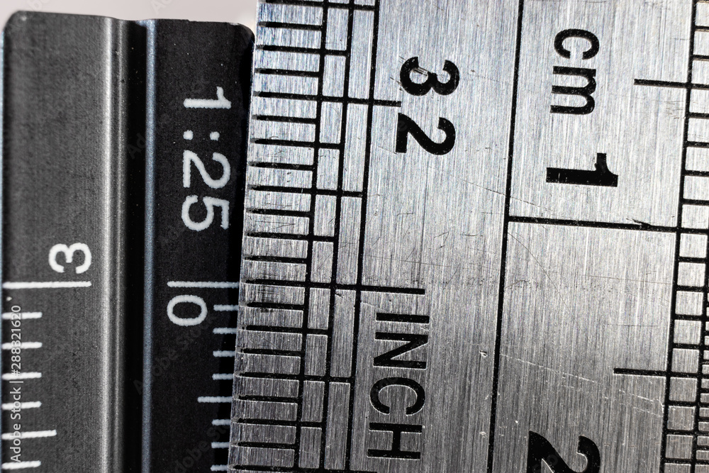 Ruler Size Comparison Close-up picture of two steel rulers showing the size difference ...